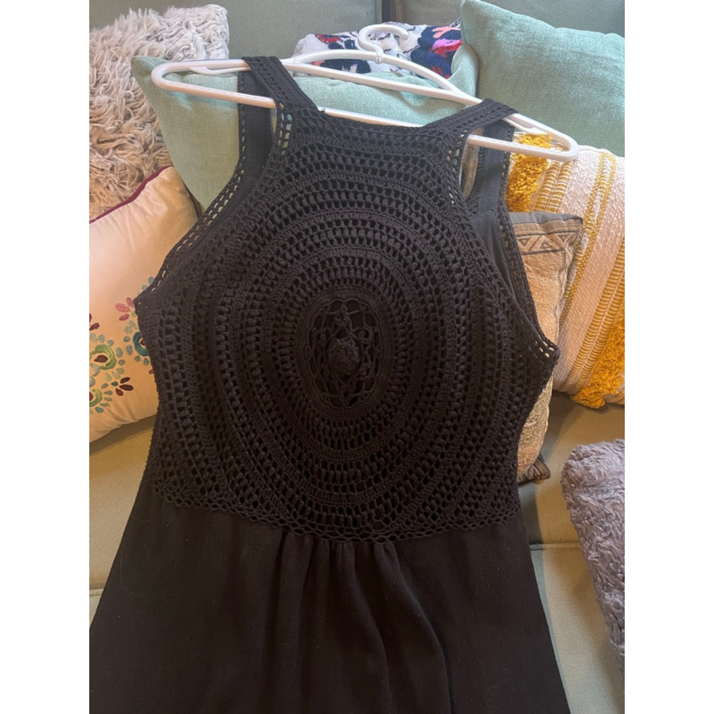 100% Cotton! Women's Dakini Black Crochet Knit Midi Dress M - Picture 6 of 6
